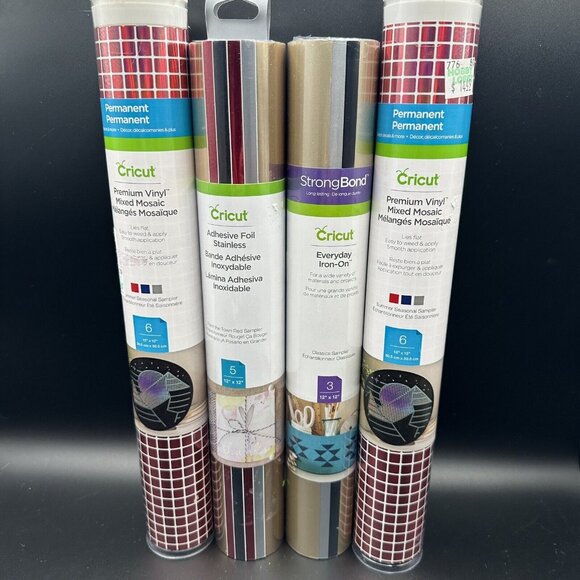 Cricut Premium Vinyl Lor 4 Rolls Mixed Mosaic Adhesive Foil Stainless Sampler - Picture 1 of 13